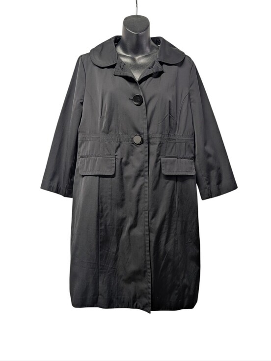 Nine West Jackets & Blazers - Nine West Womens Black Trench Coat Sz L Button Front Lined 3/4 Sleeve Pockets